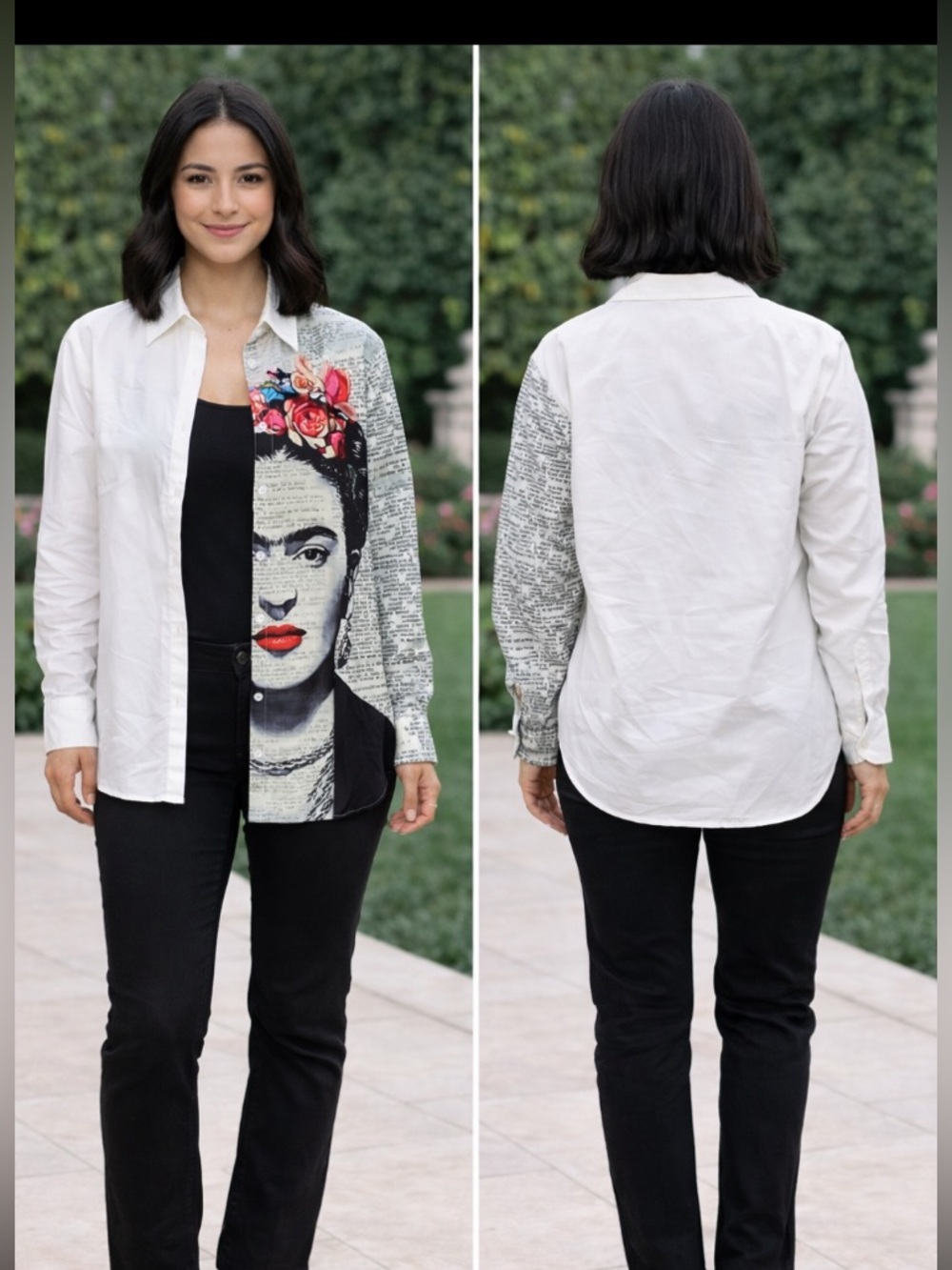 NWT DOSE long sleeve button down white with multiple colors print shirt size L